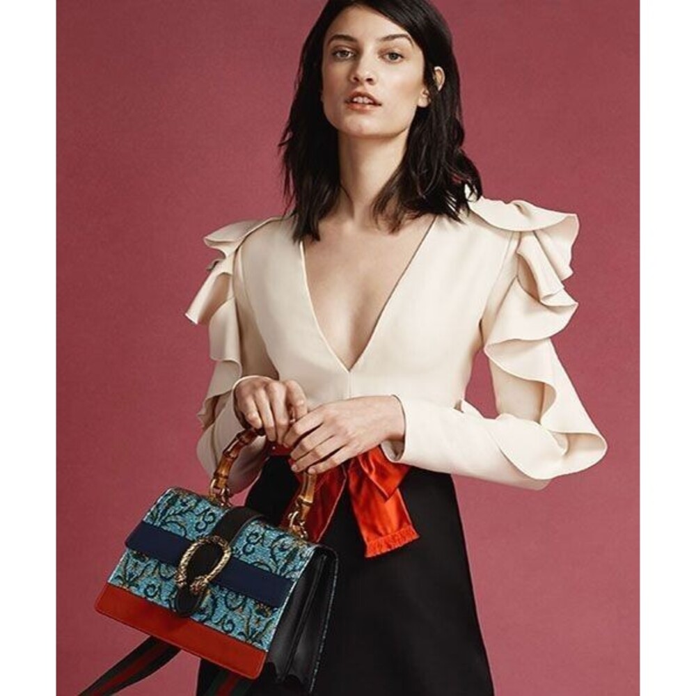 NWT. Gucci Silk-Wool Sculpted Sleeve Dress Size: XS | US2, IT38